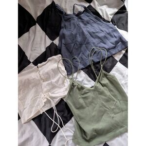 Ribbed Cropped Tank Tops Bundle Green White Blue Spaghetti Strap‎ Cami Bundle